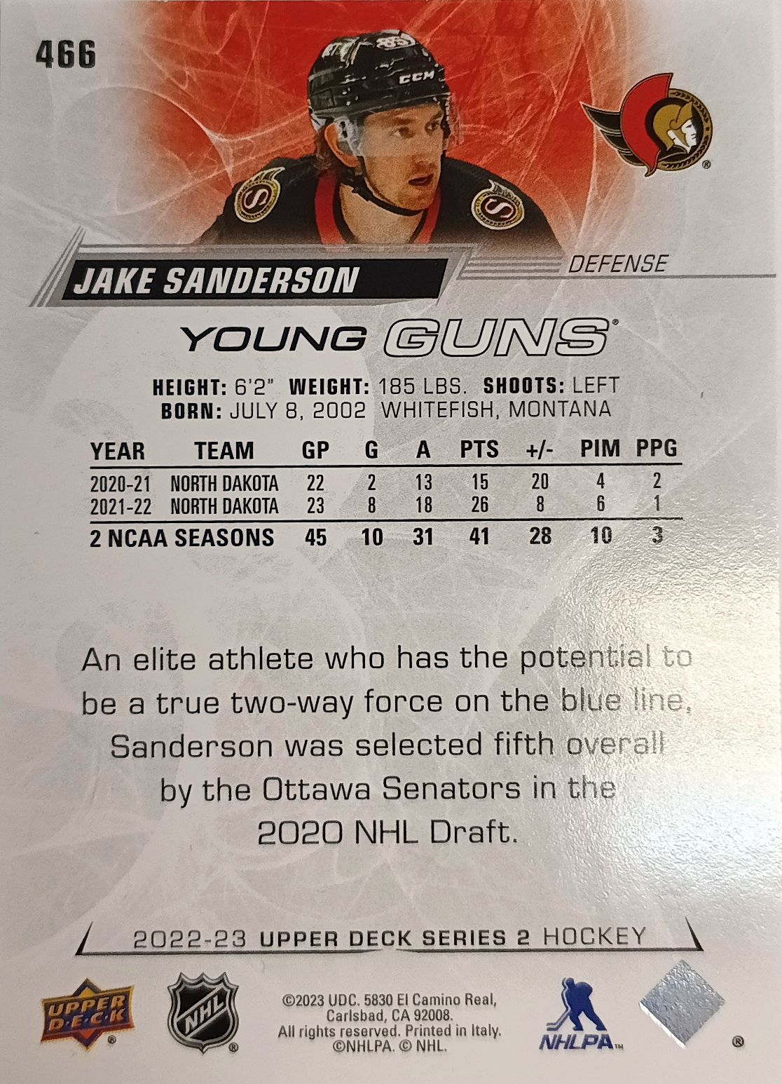 Jake Sanderson #466 Young Guns