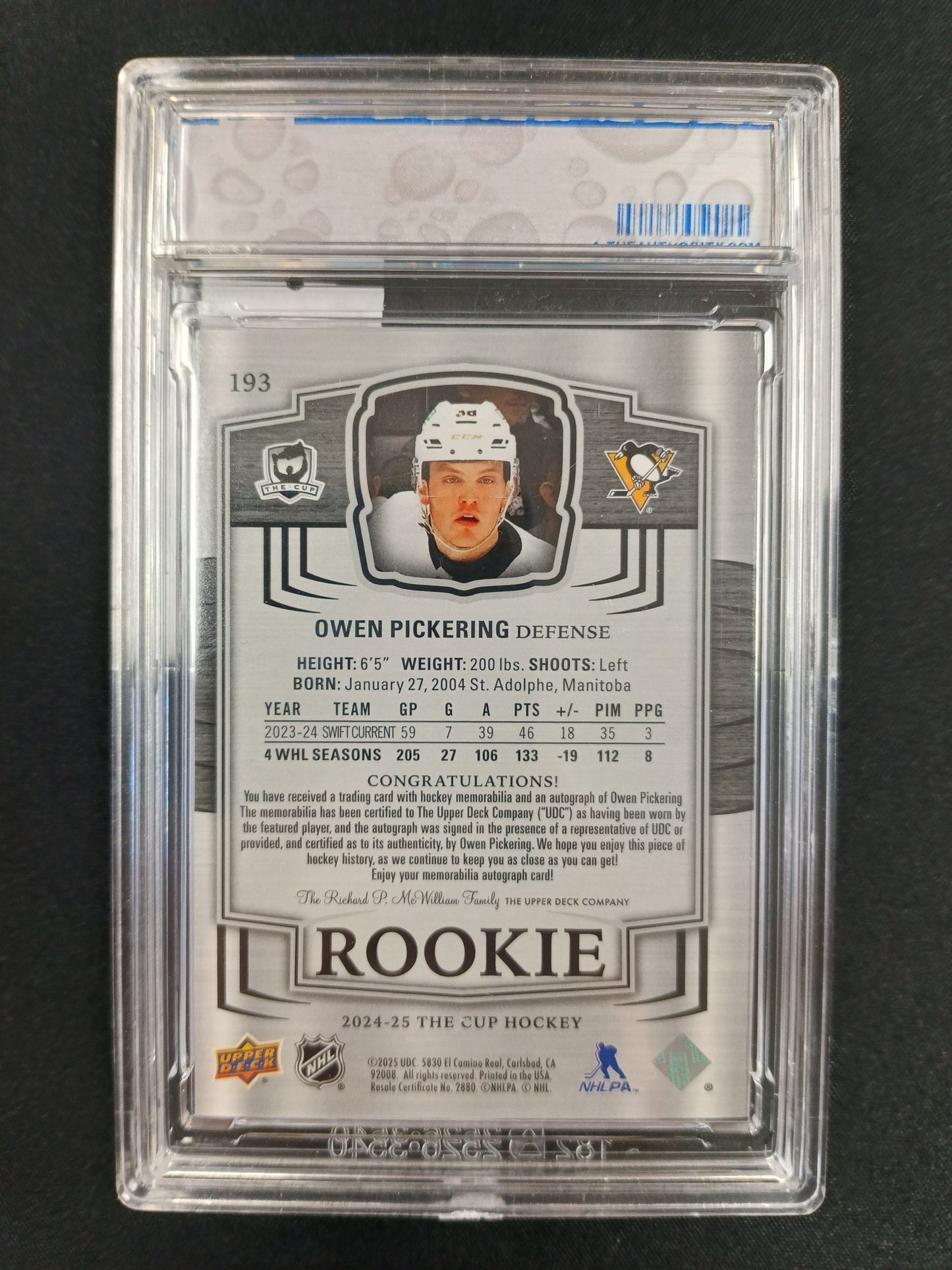 2024-25 The Cup Rookie Auto Patch Owen Pickering #193