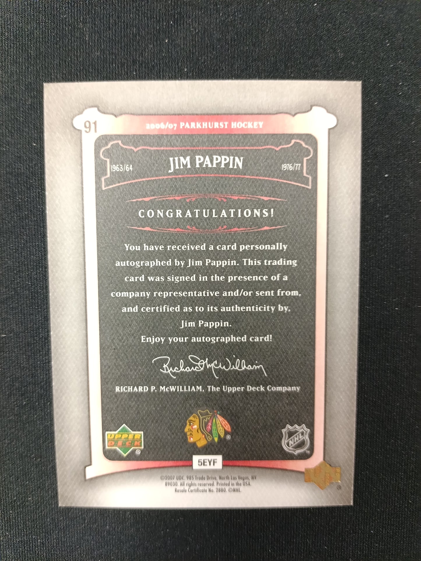 Jim Pappin #91 Parkhurst Auto