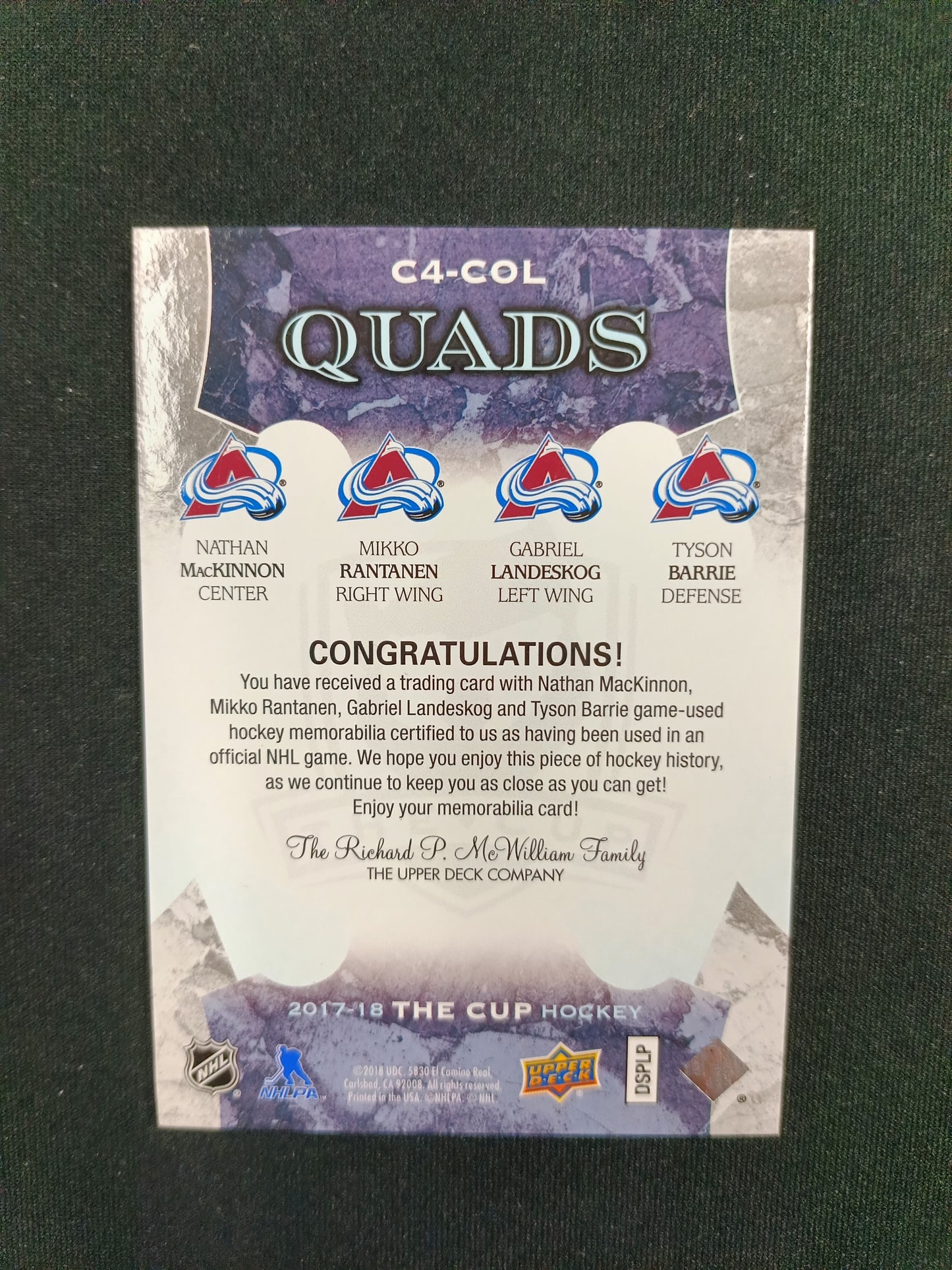 02/10 | Mackinnon / Rantanen / Landeskog / Barrie #C4-COL QUADS Patches