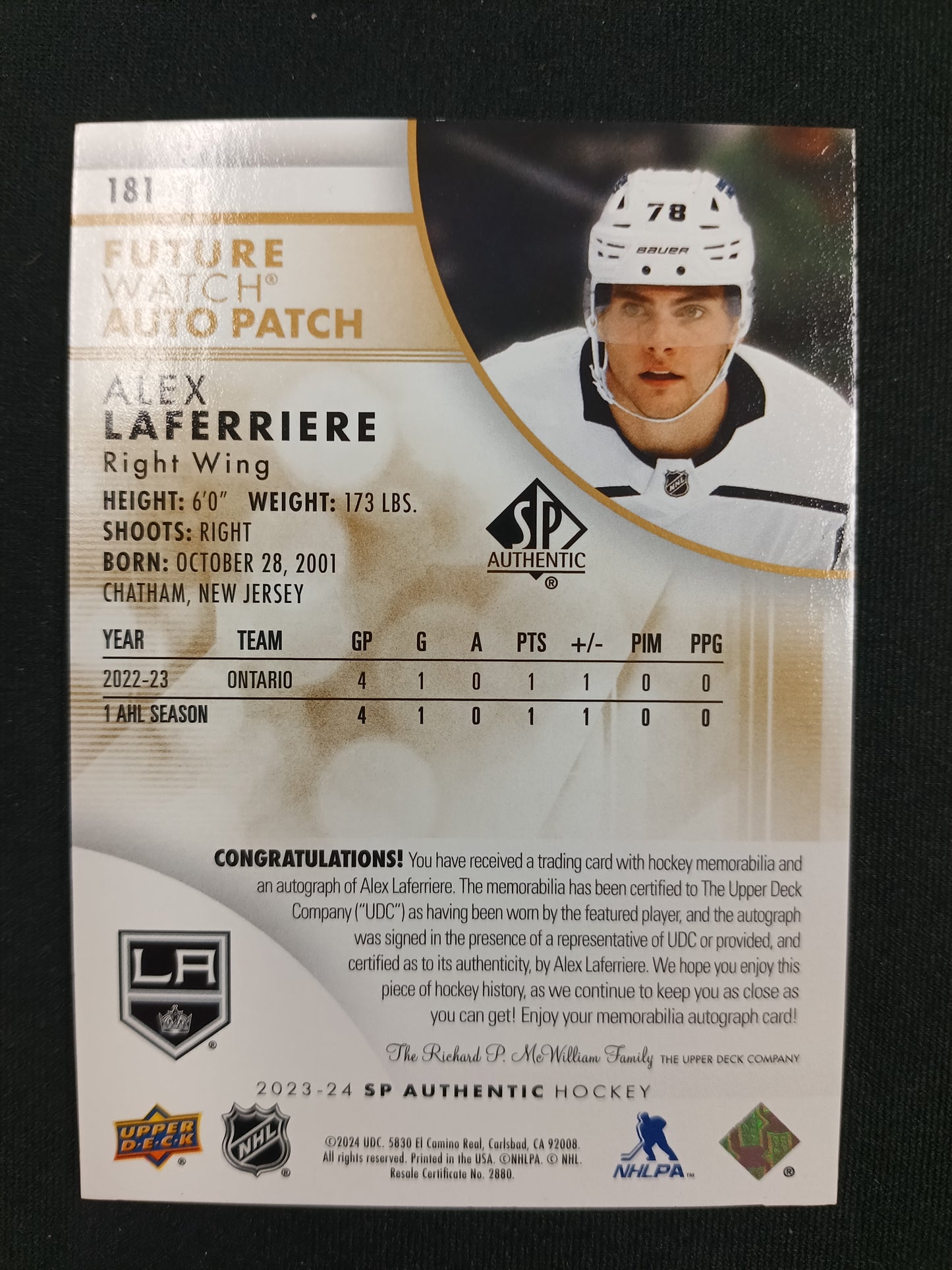 Alex Laferriere 23-24 SP Authentic Hockey FWAP 95/100