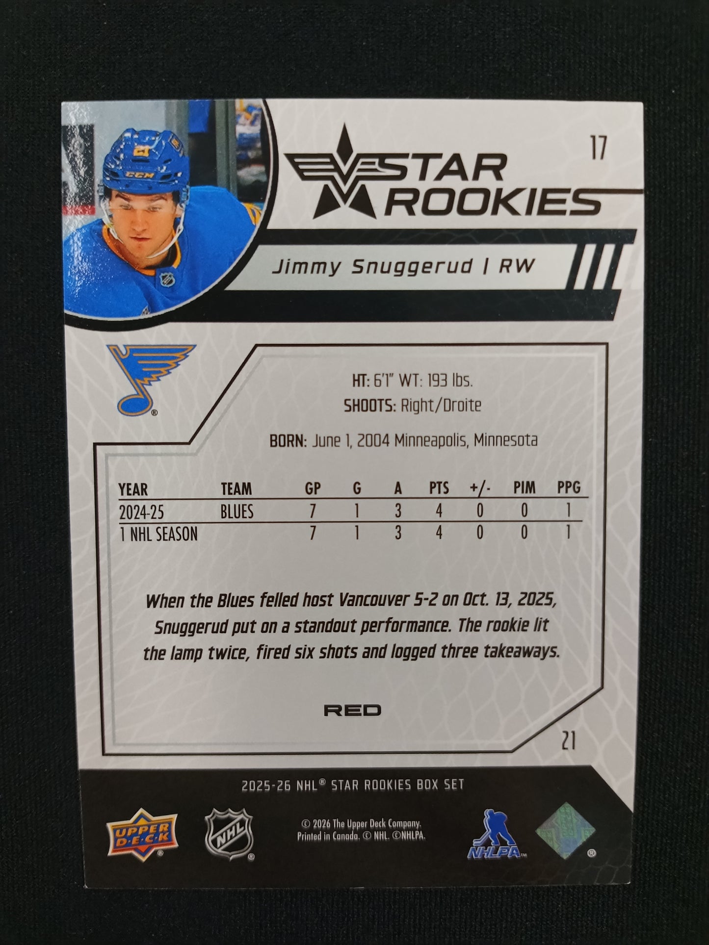 Jimmy Snuggerud 25-26 Star Rookies Box set 46/503