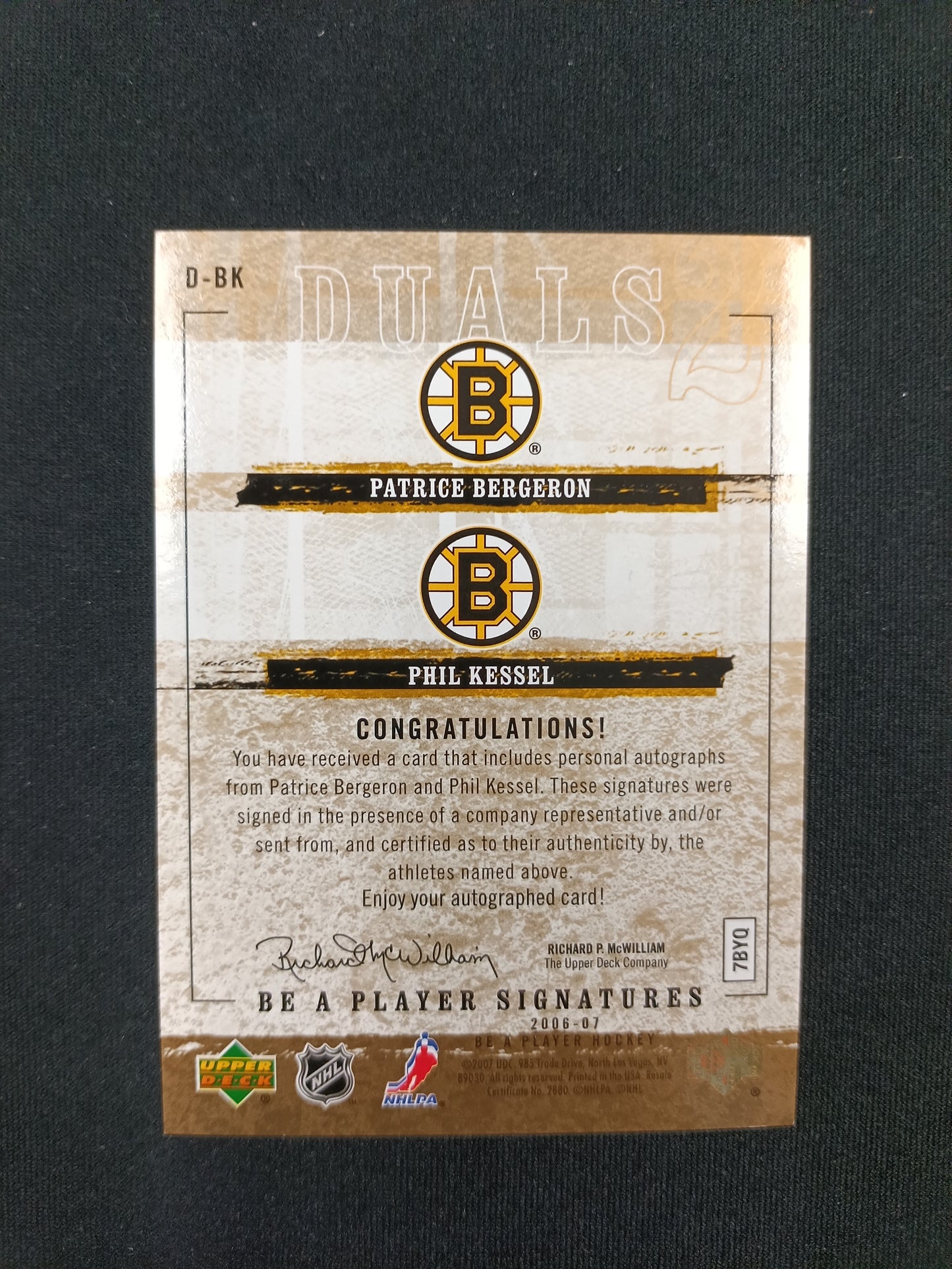 Patrice Bergeron / Phil Kessel #D-BK Be a Player Signatures