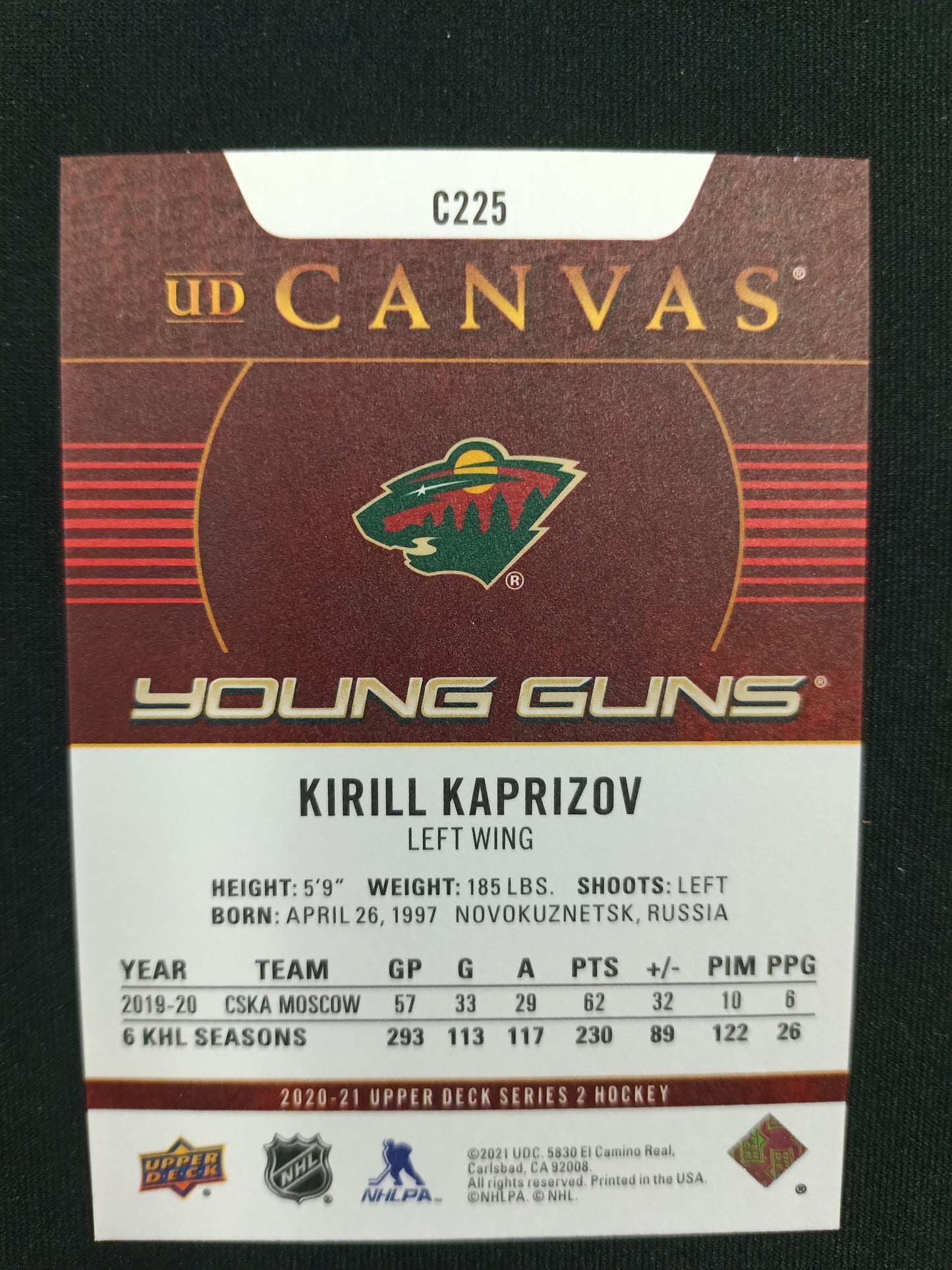 Kirill Kaprizov 20-21 UD Series 2 Young Guns Canvas