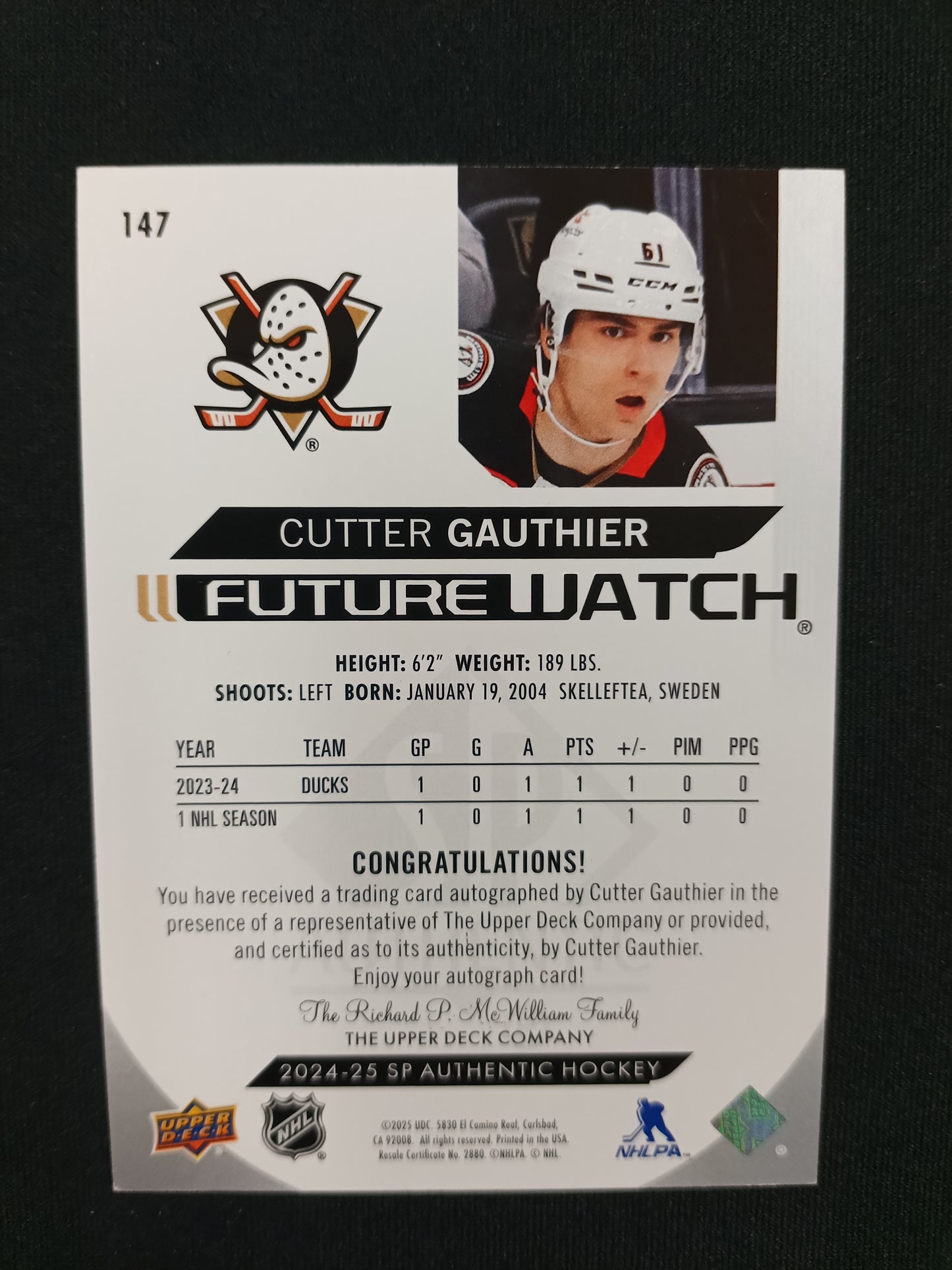 Cutter Gauthier 24-25 SP Authentic Hockey FWA 425/999