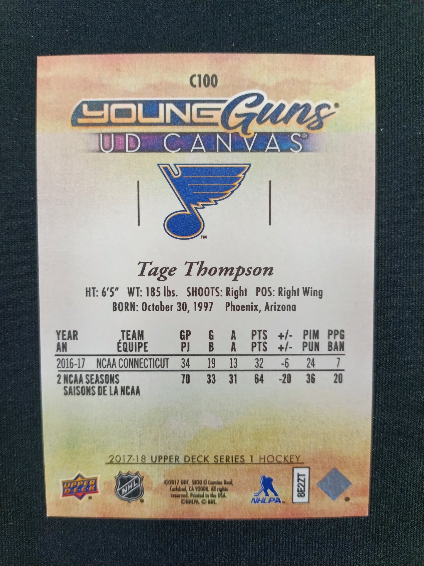 Tage Thompson 17-18 UD Series 1 Young Guns Canvas