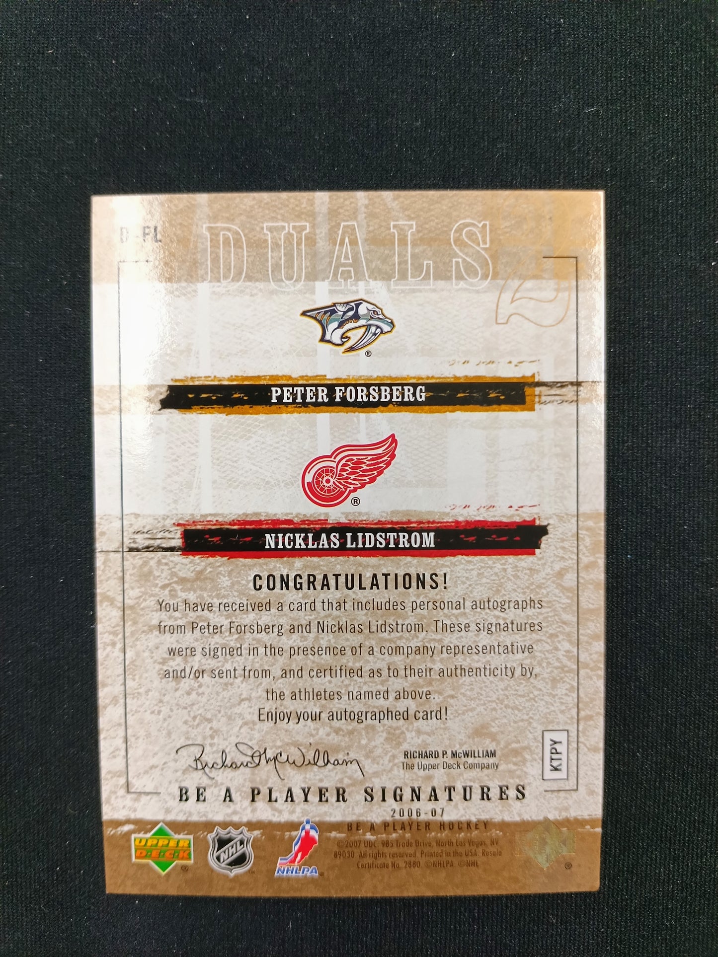 Peter Forsberg / Nicklas Lidstrom #D-FL Be a Player Signatures