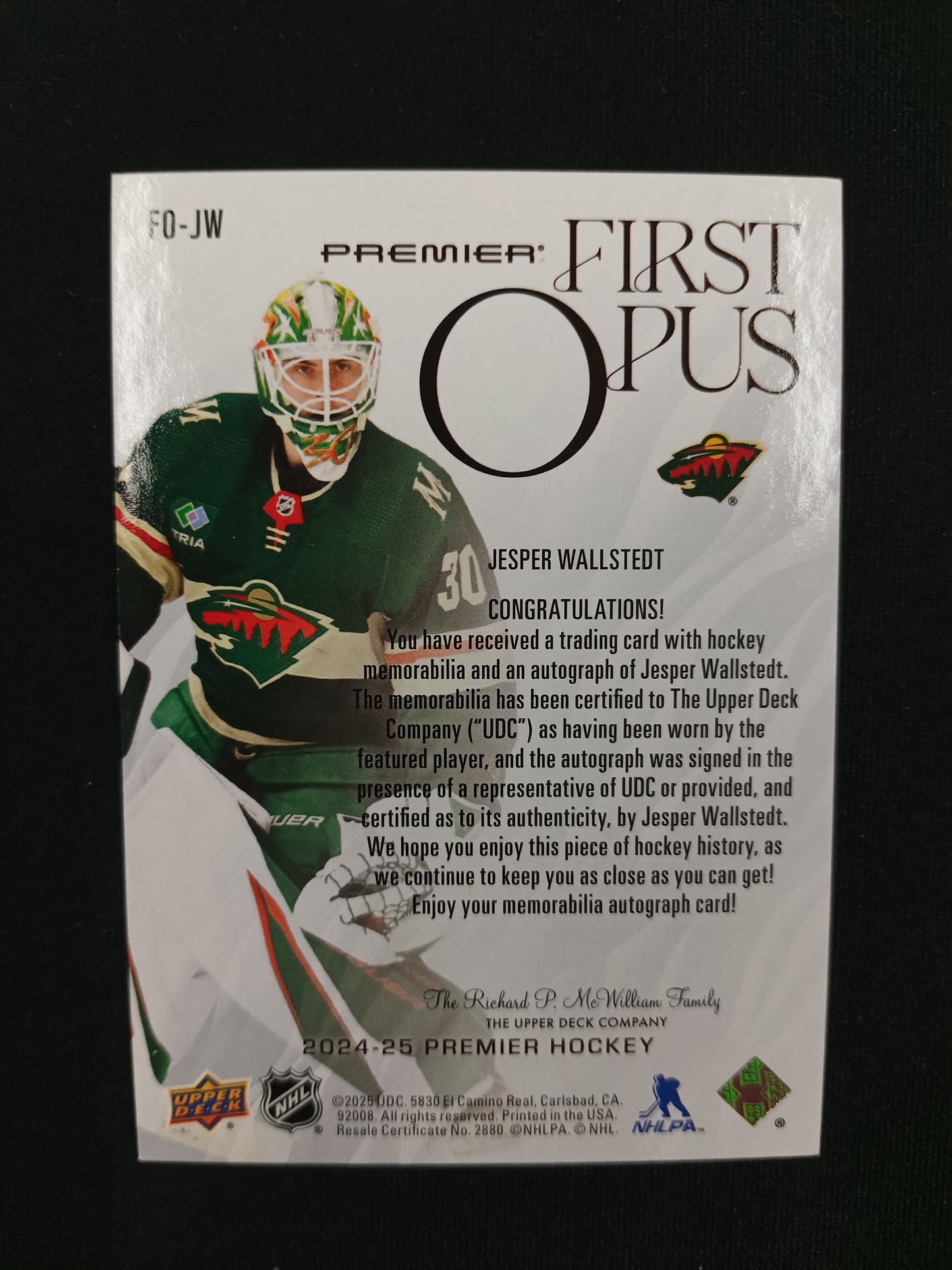 Jesper Wallstedt 24-25 Premier Hockey First Opus 11/35