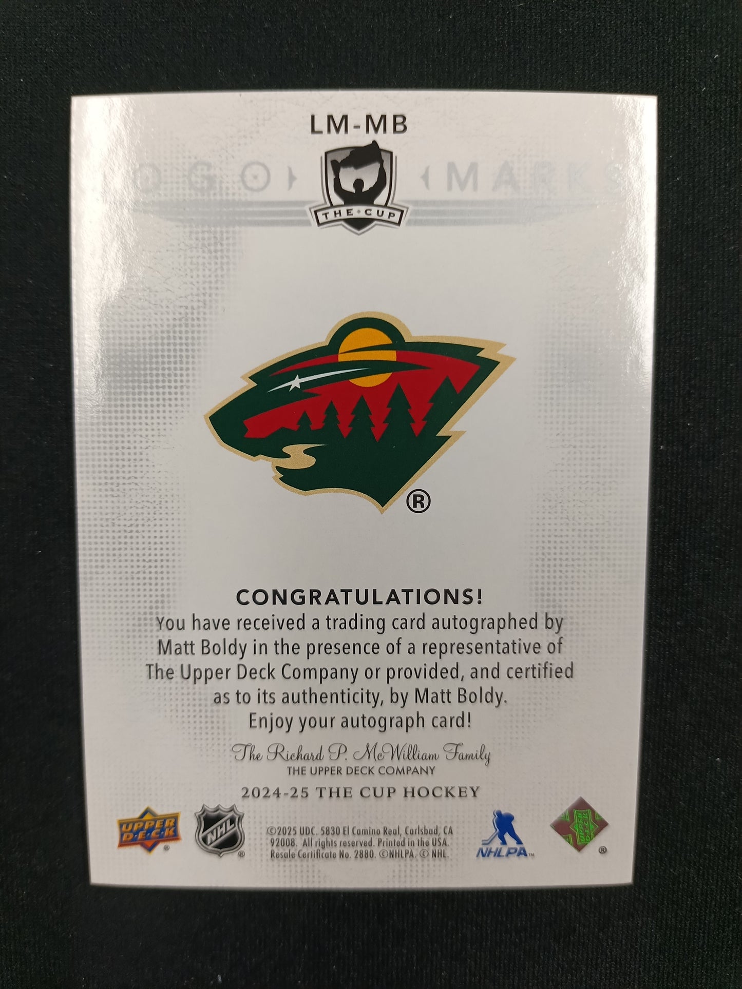 Matt Boldy 24-25 The Cup Hockey Logo Marks