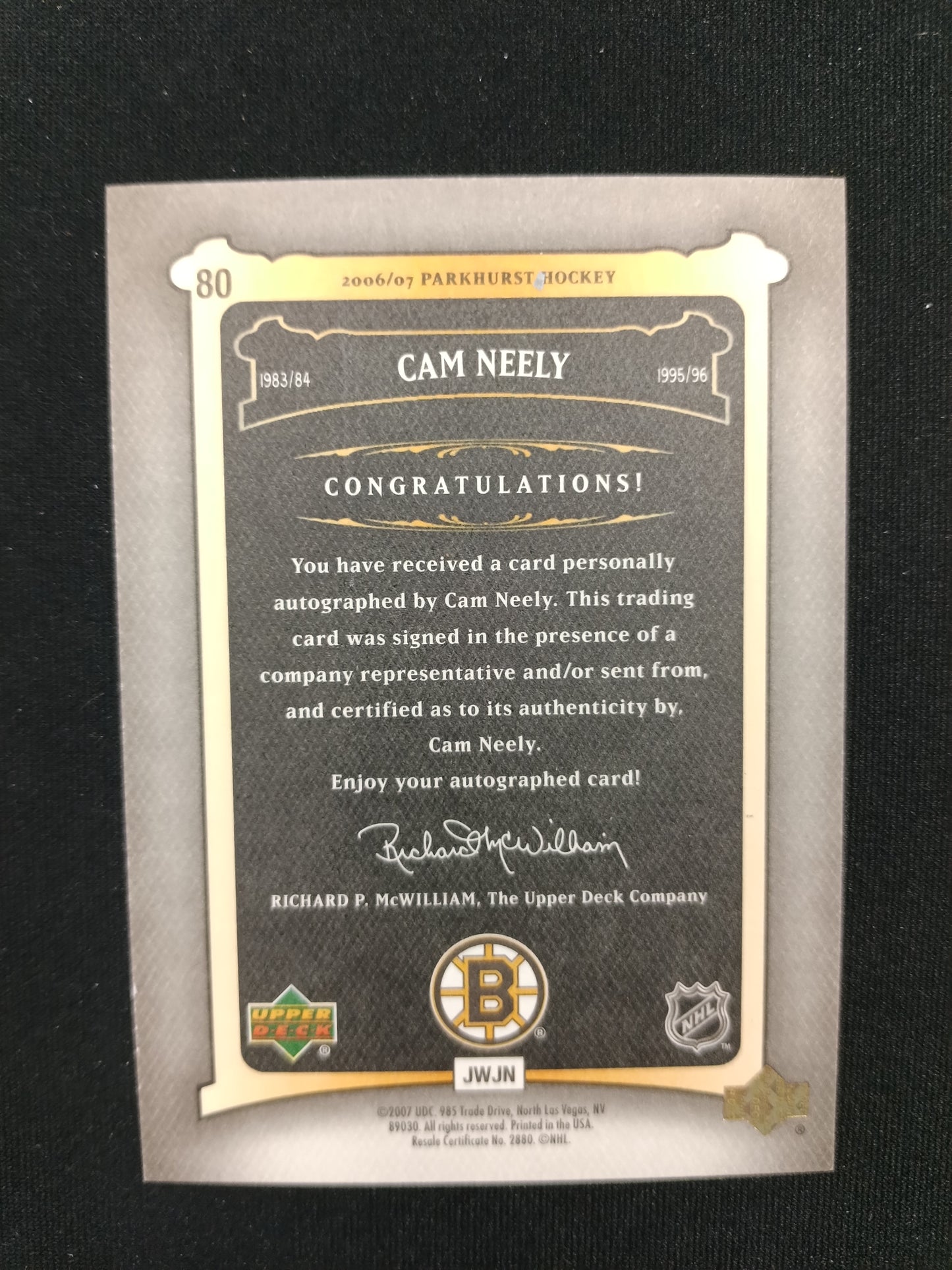 Cam Neely #80 Parkhurst Auto