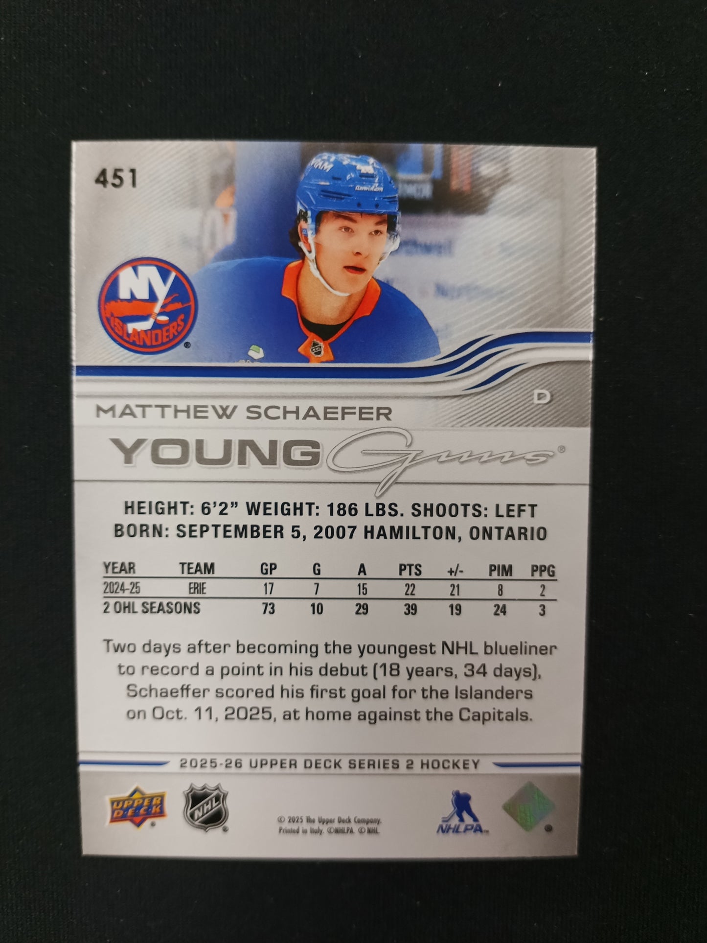 Matthew Schaefer #451 Young Guns