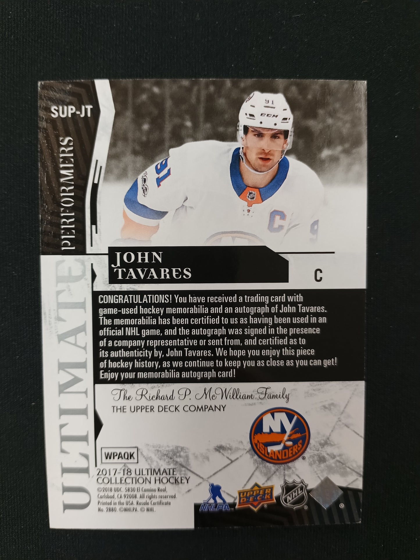 John Tavares #SUP-JT Ultimate Performers Auto Patch