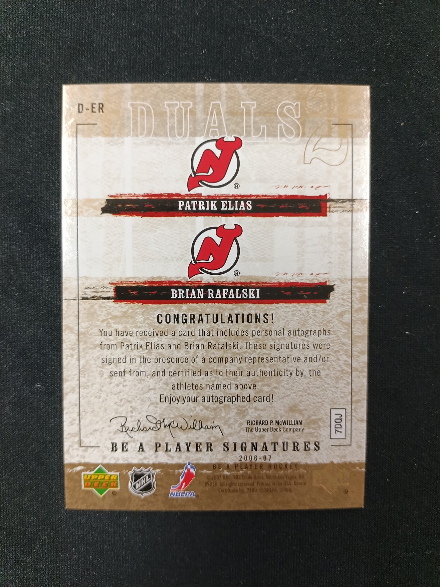 Patrik Elias / Brian Rafalski #D-ER Be a Player Signatures