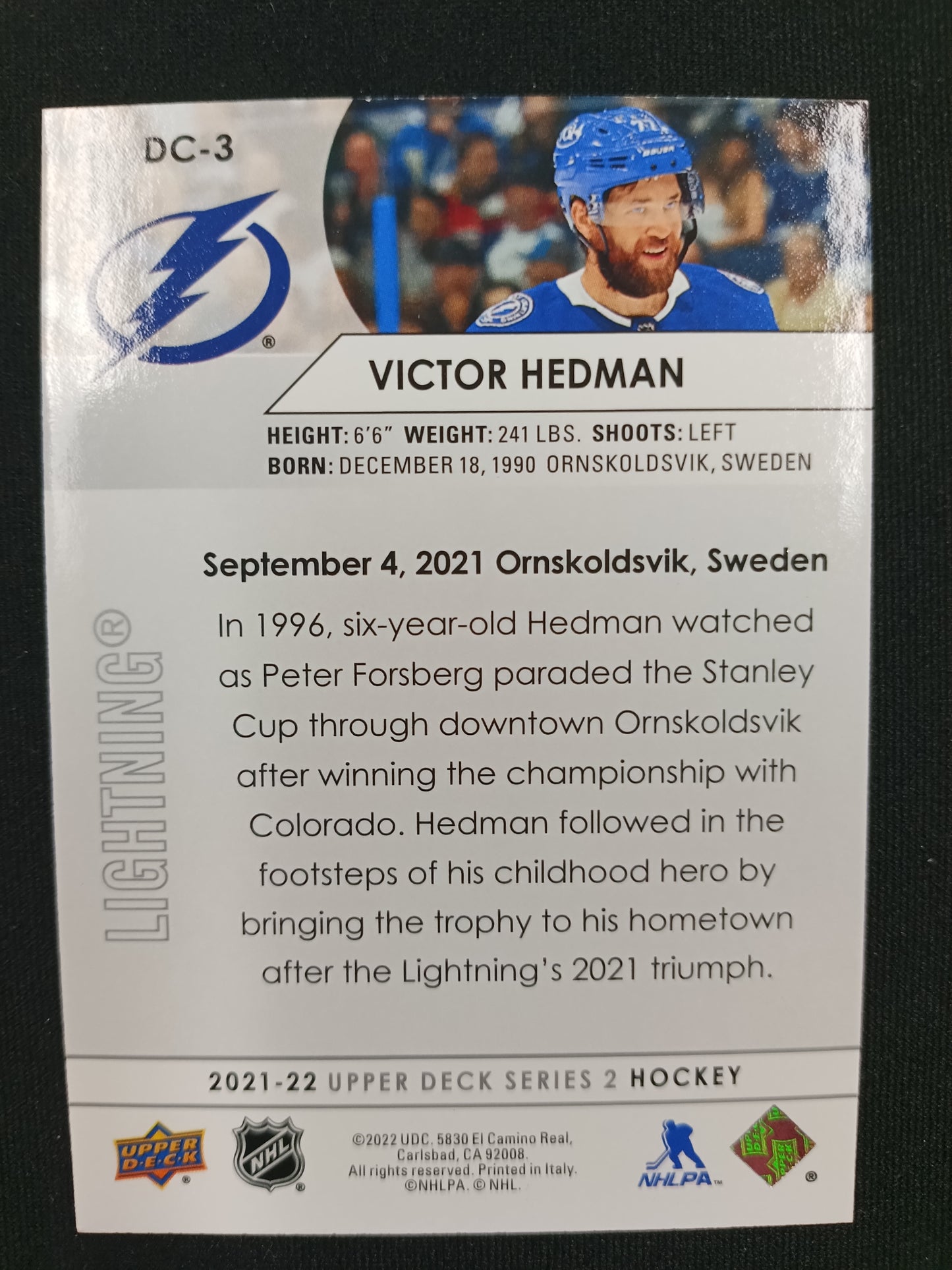 Victor Hedman 21-22 UD series 2 Day with the Cup