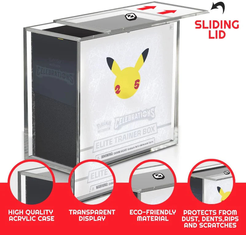 EVORETRO Acrylic Display Case for Pokemon Elite Trainer Box with Sliding Lid
