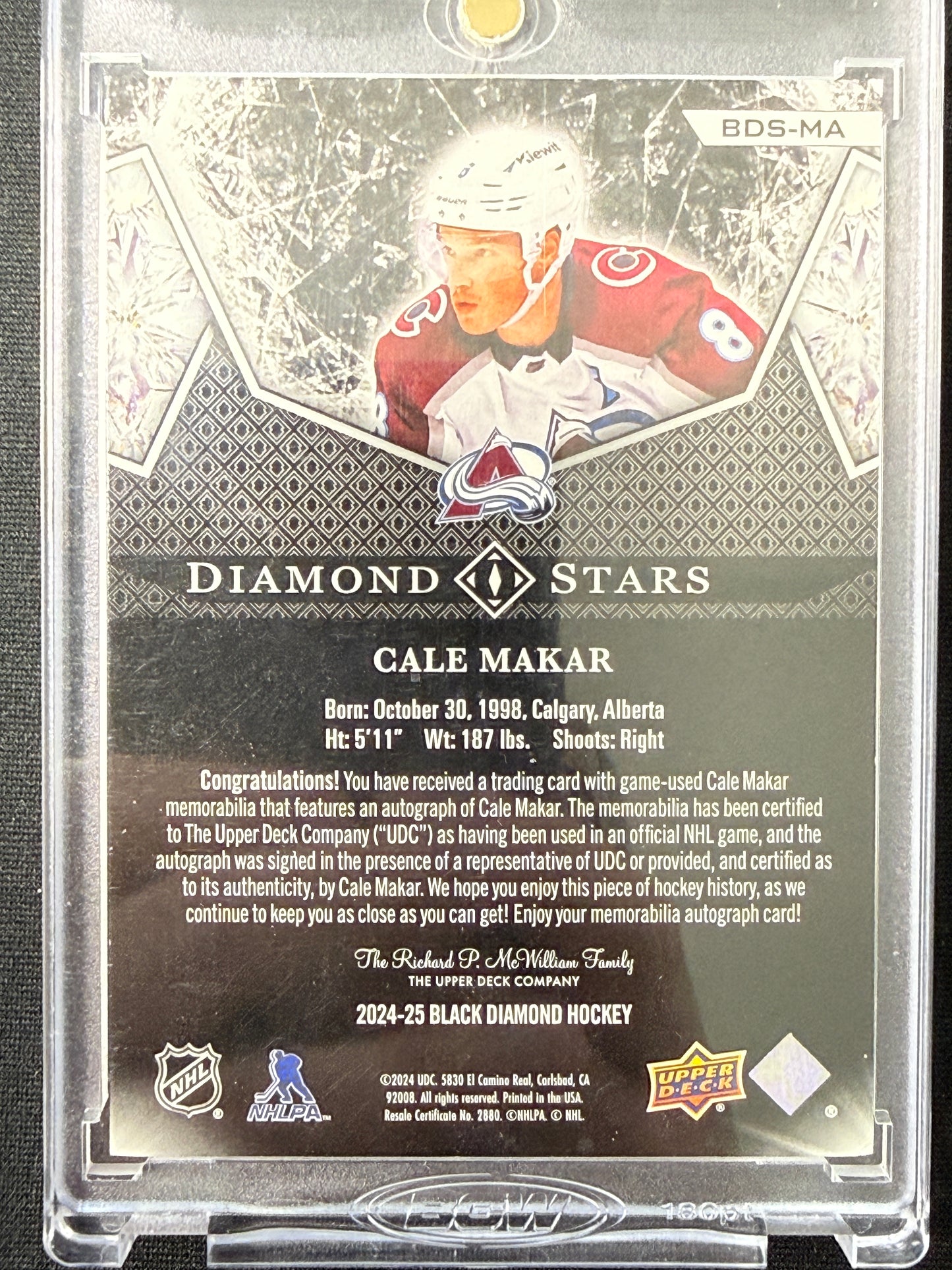 1/5 | Cale Makar #BDS-MA Diamond Stars Auto Patch