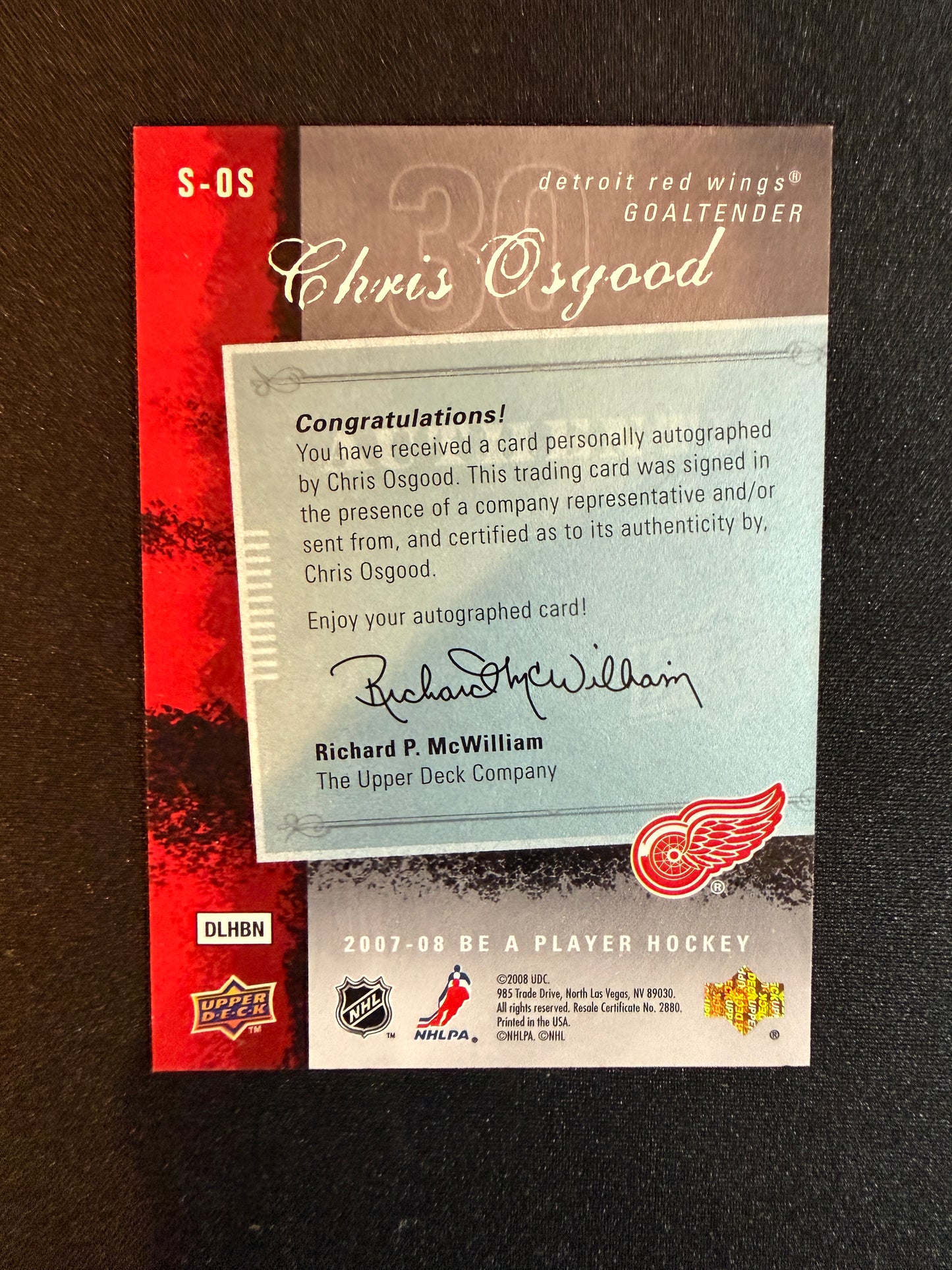 Chris Osgood Be a Player Signatures 07-08