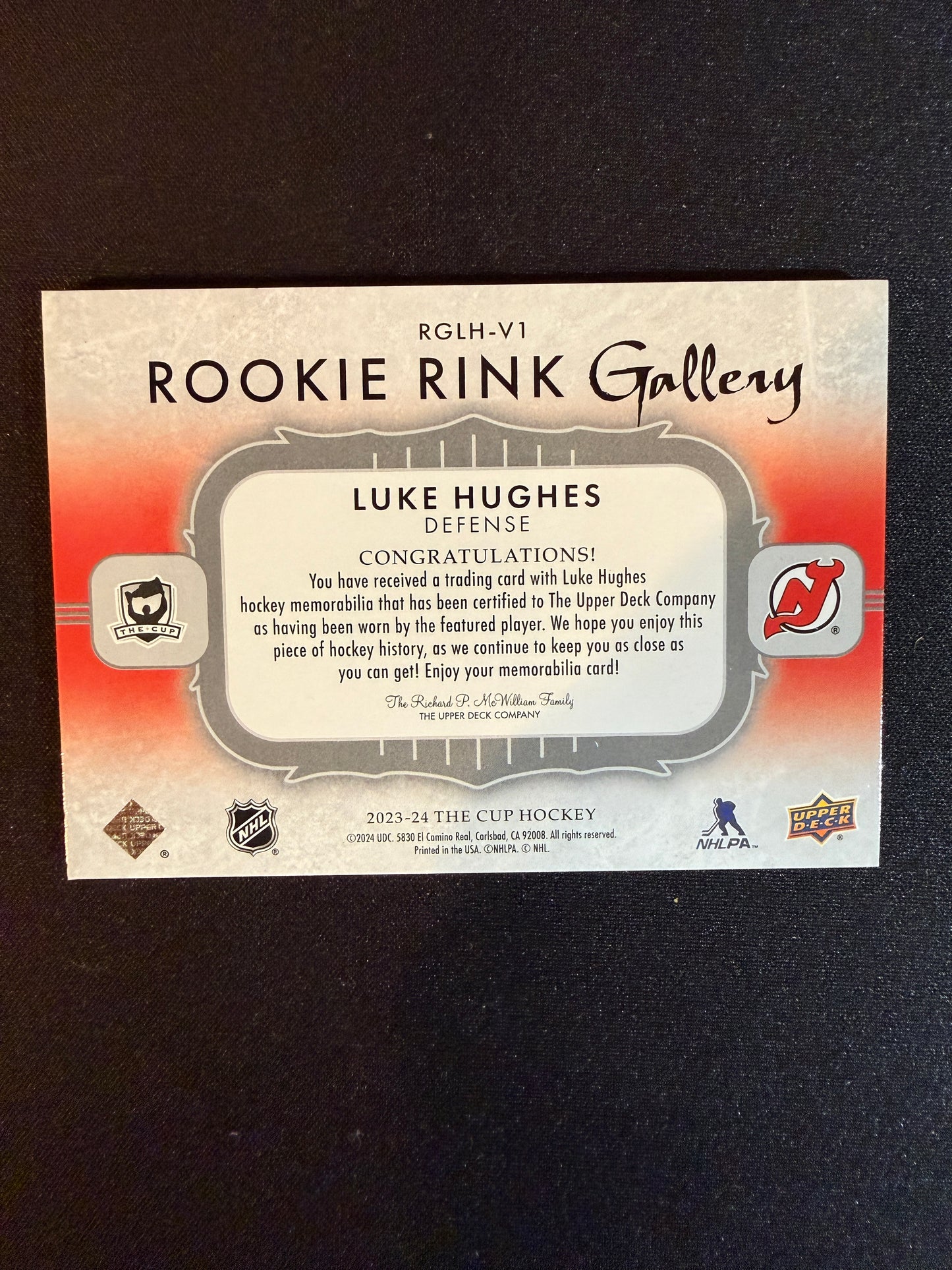 Luke Hughes 23-24 The Cup Hockey Rookie Rink Gallery 16/49