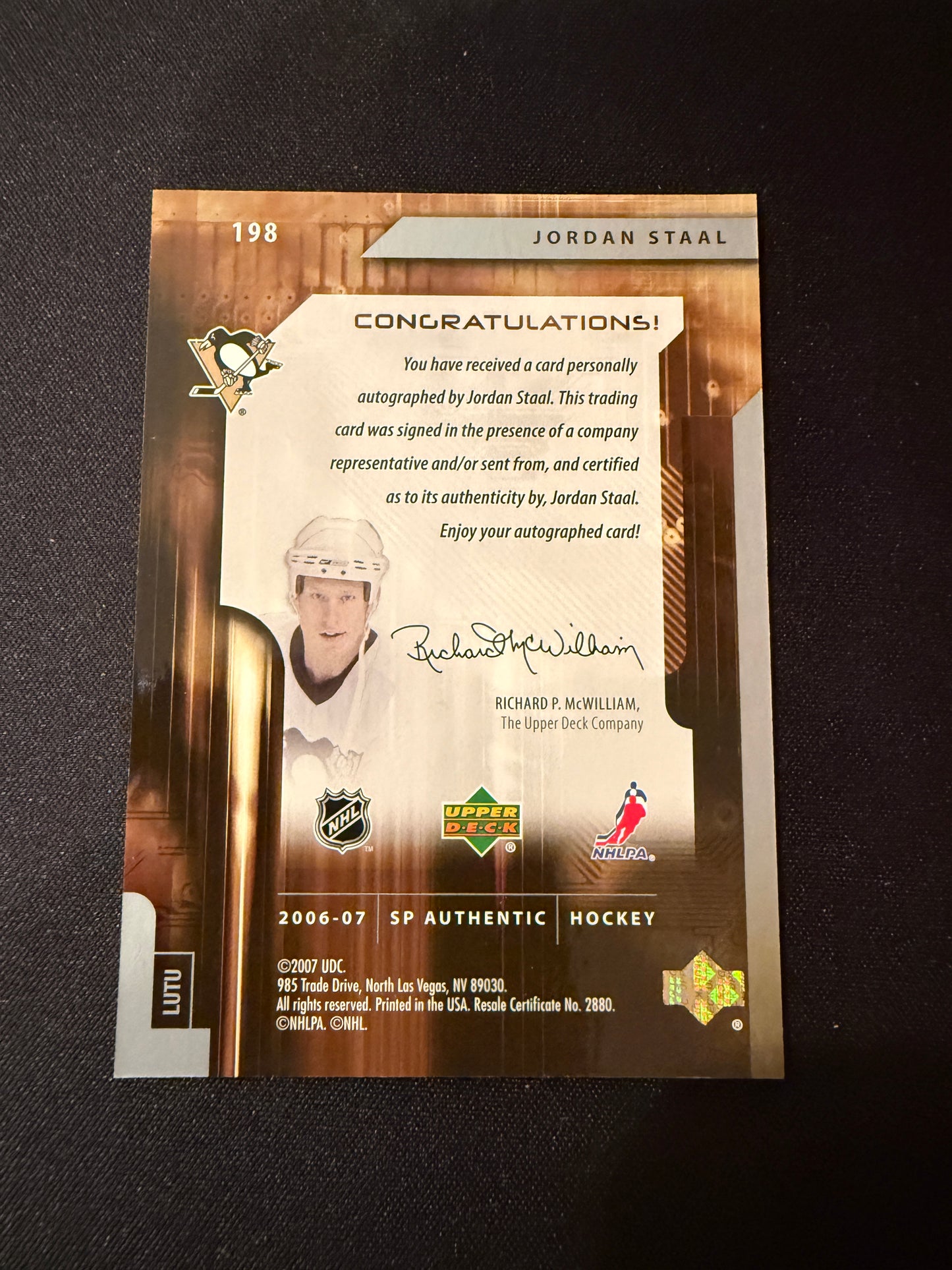 Jordan Staal 06-07 SP Authentic Hockey Future Watch Auto 386/999