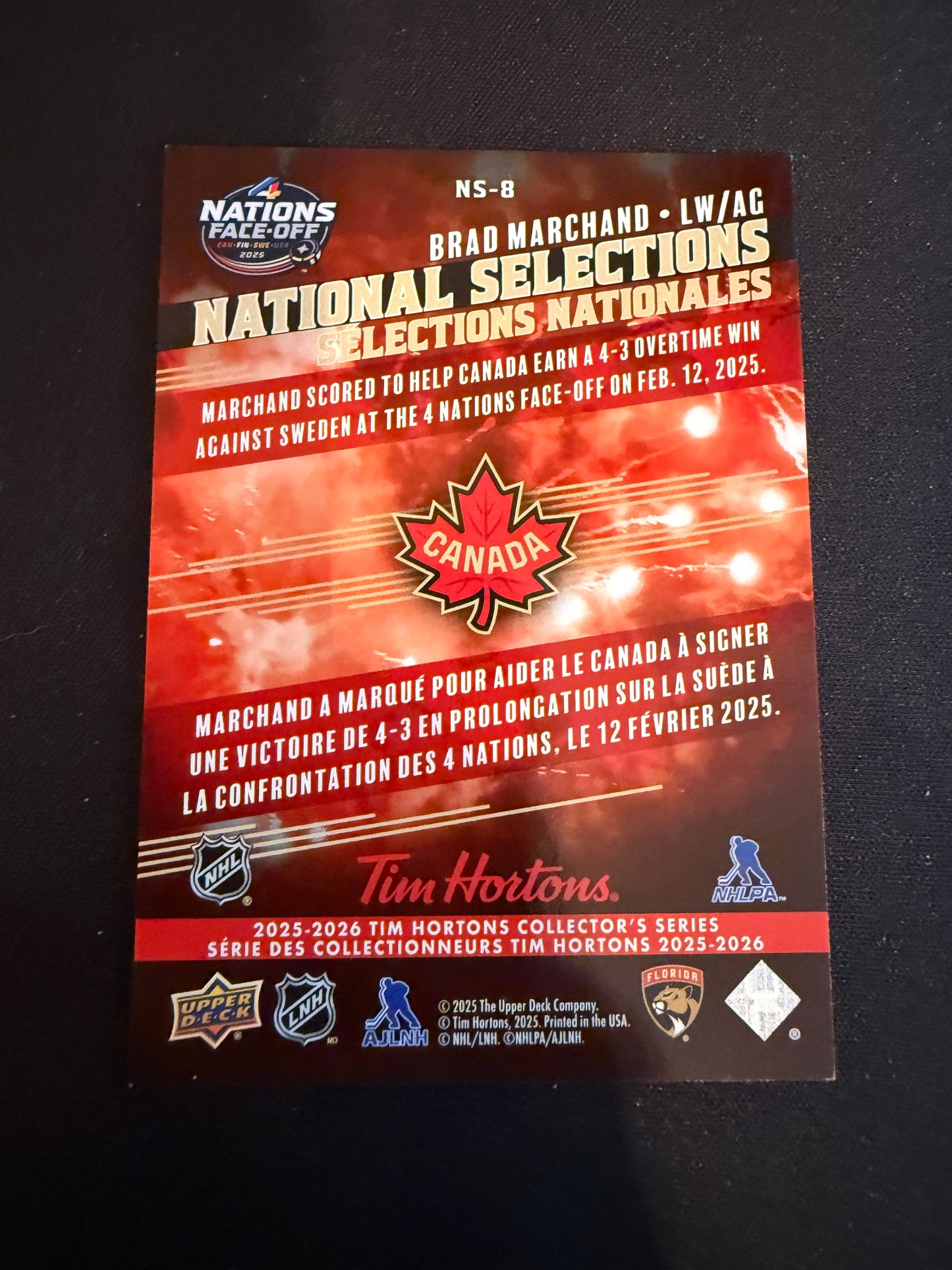 Brad Marchand 24-25 Tim Horton's Collector's Series National Selections