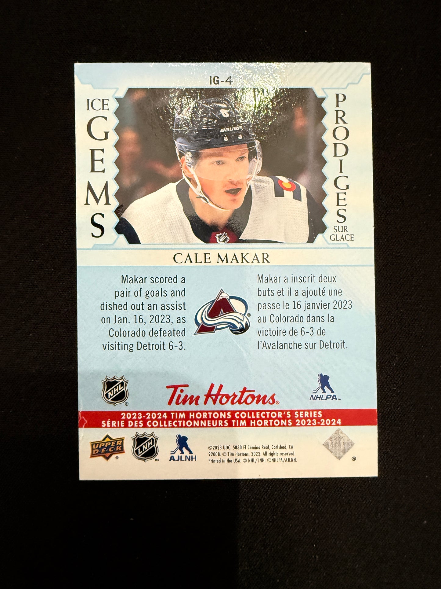 Cale Makar 23-24 Tim Horton's Collector's Series Ice Gems Prodigies