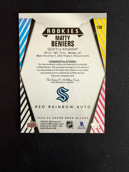 Matty Beniers #150 Allure Rookies [Red Rainbow Auto]