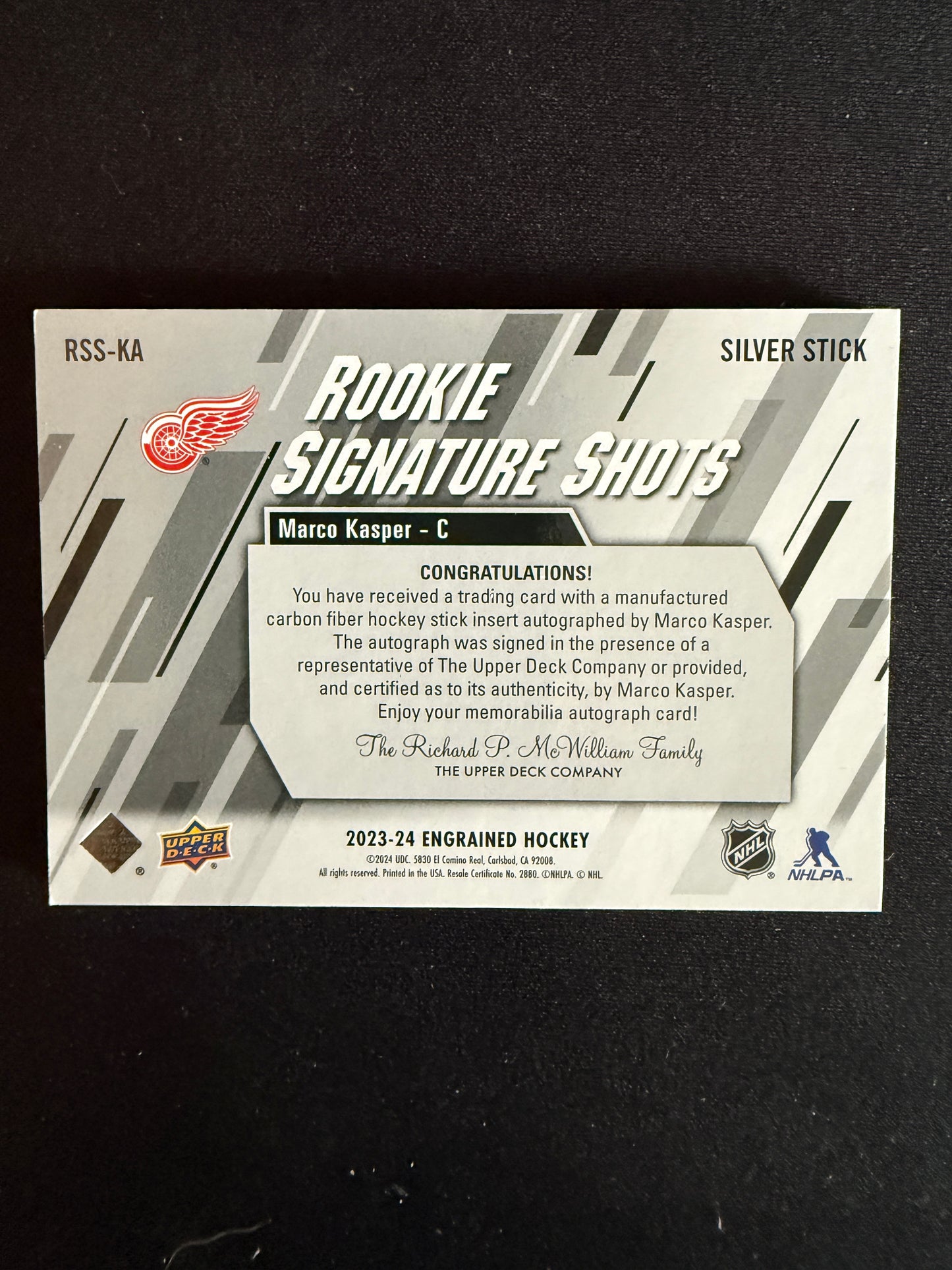Marco Kasper 23-24 Engrained Hockey Rookie Signature Shots 52/149