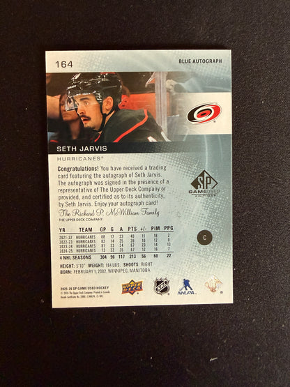 Seth Jarvis 25-26 SP Game Used Blue Autograph