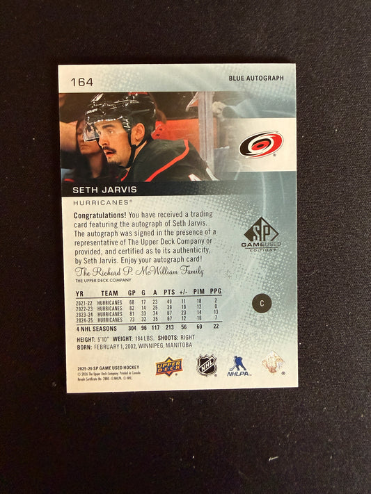 Seth Jarvis 25-26 SP Game Used Blue Autograph