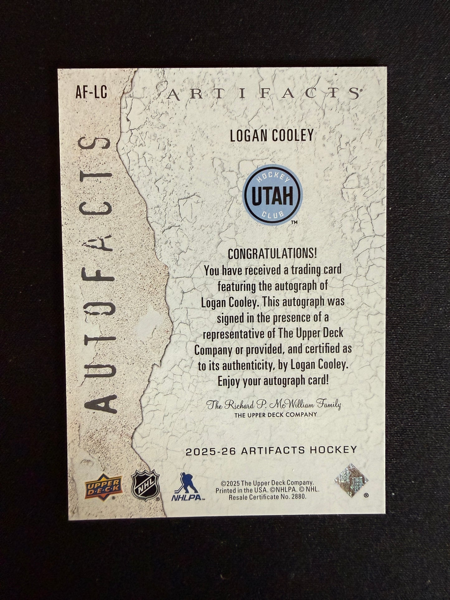 Logan Cooley 25-26 Artifacts Hockey Autofacts
