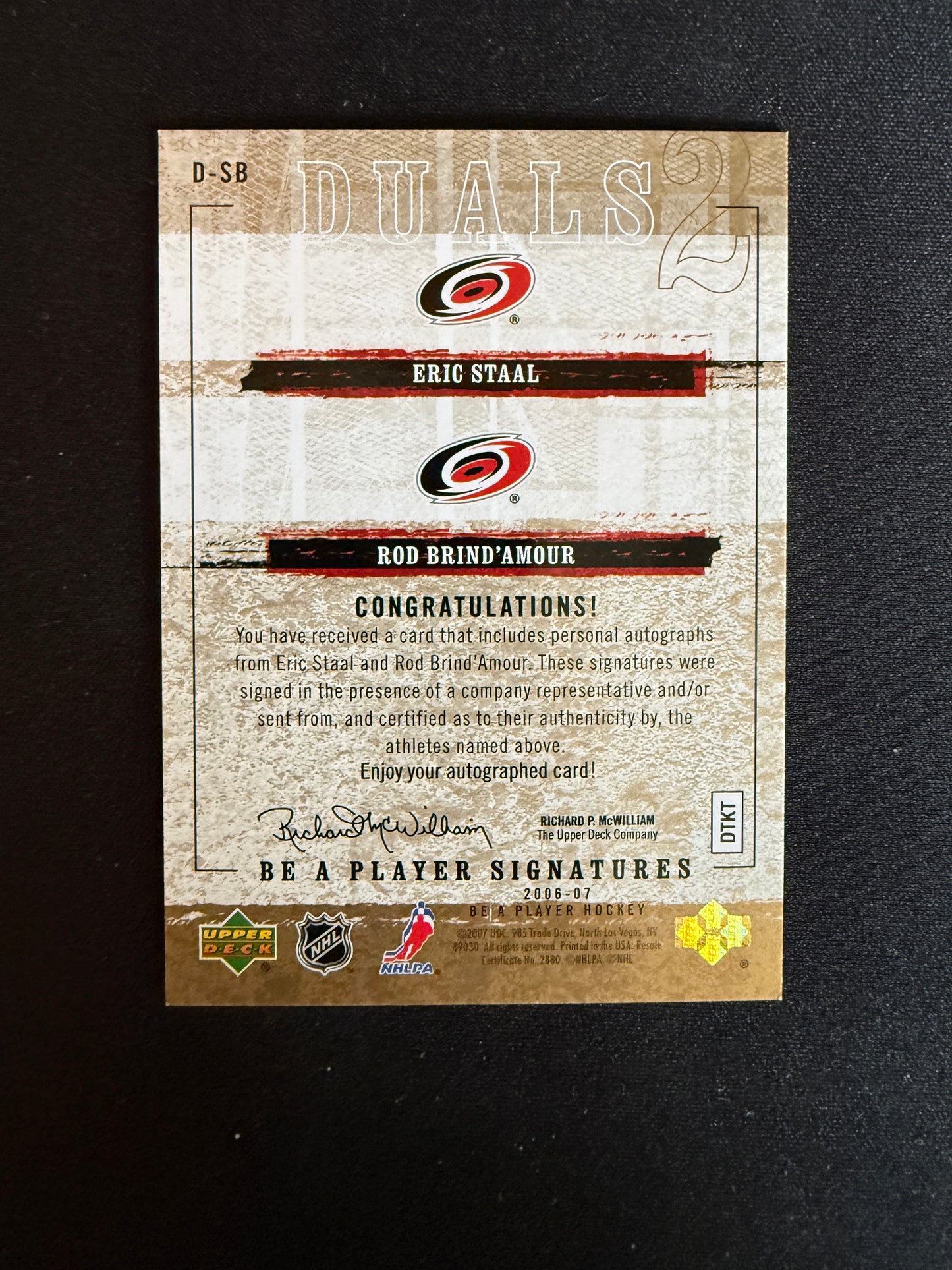 Eric Staal/ Rod Brind'Amour Be a Player Signatures Duals 06-07
