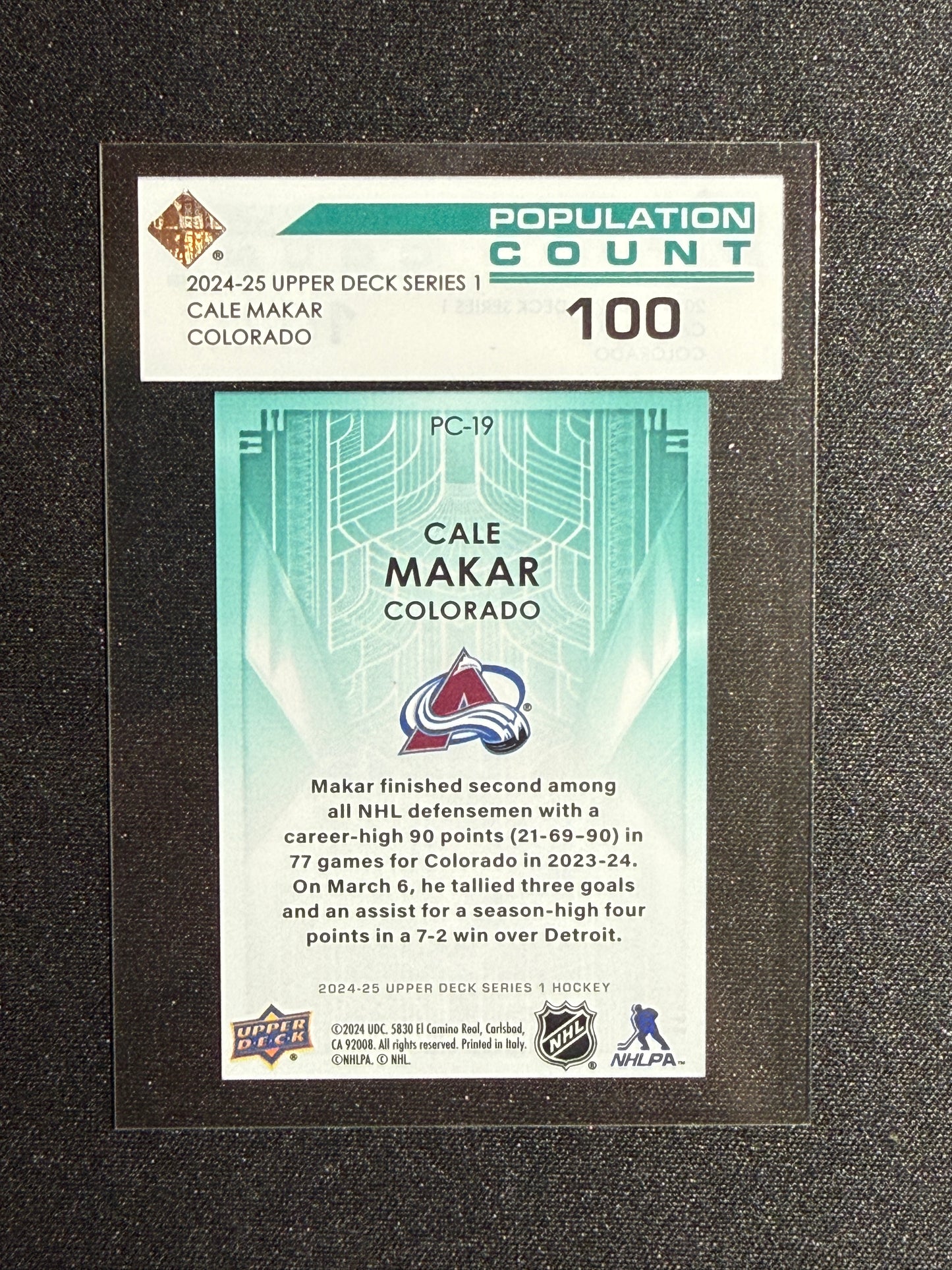 Cale Makar 24-25 Upper Deck Series 1 population Count 100