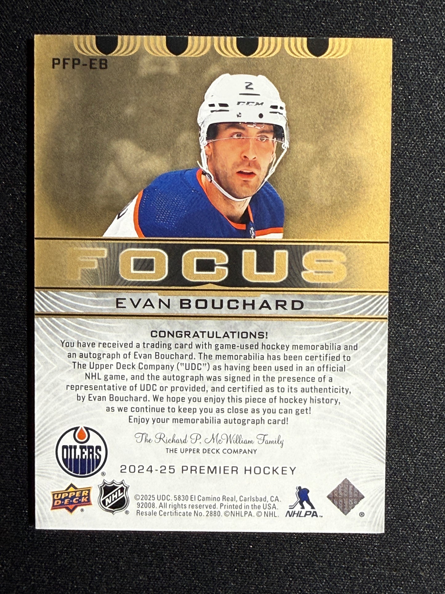 05/15 | Evan Bouchard #PFP-EB Focus Auto Patch