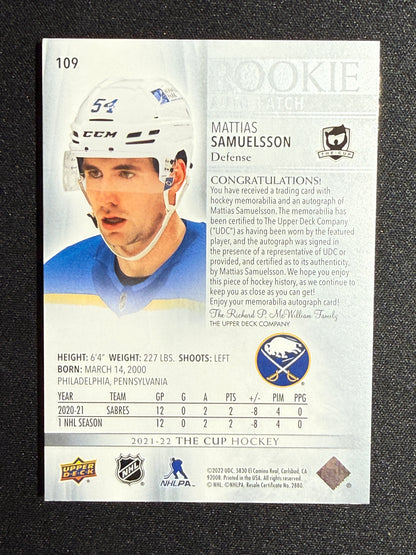 45/249 | Mattias Samuelsson #109 Rookie Auto Patch