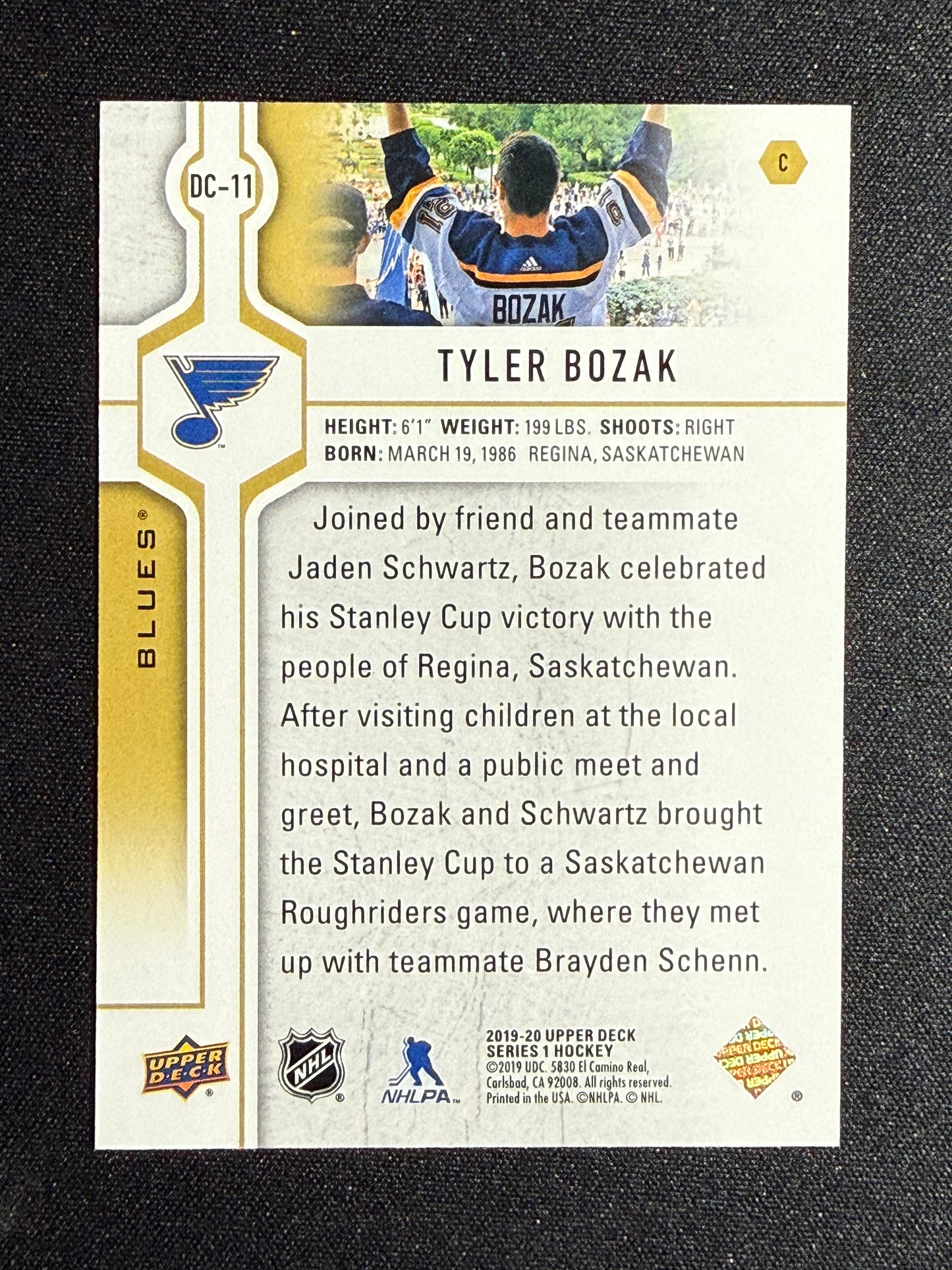 Tyler Bozak 19-20 UD Series 1 Hockey Day with the Cup