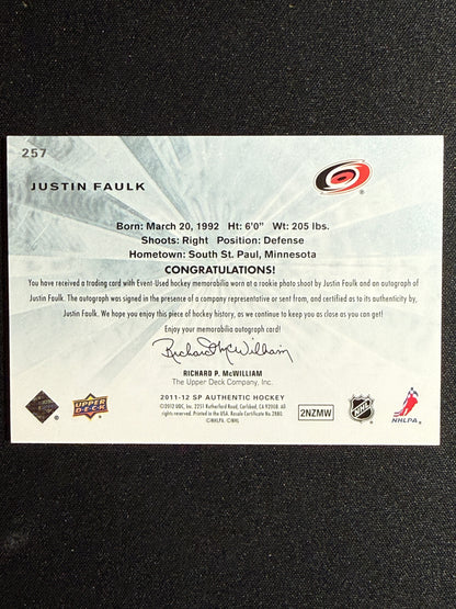 45/100 | Justin Faulk #257 Limited Auto Patch