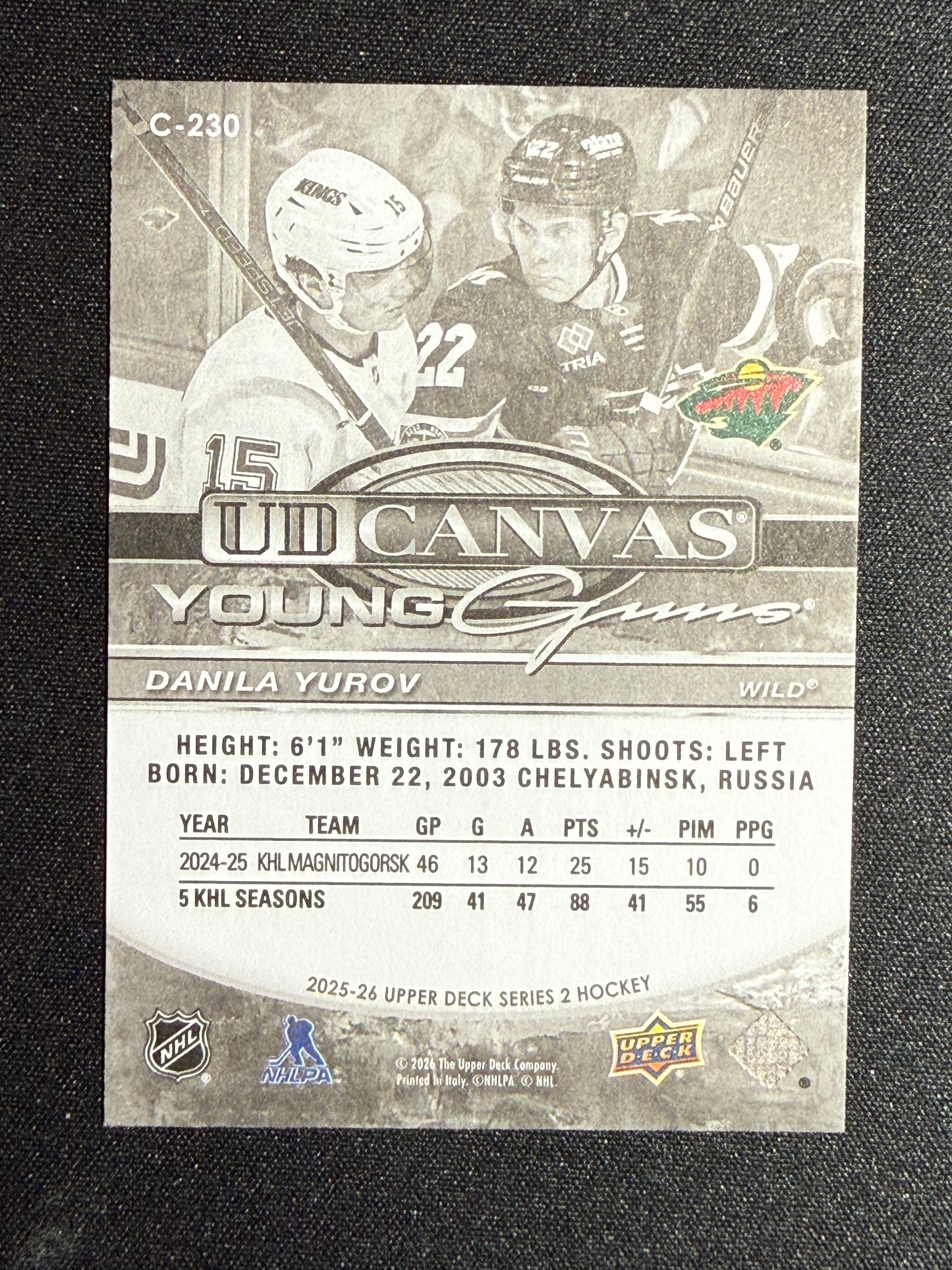 Danila Yurov #C-230 Young Guns UD Canvas [Black & White]