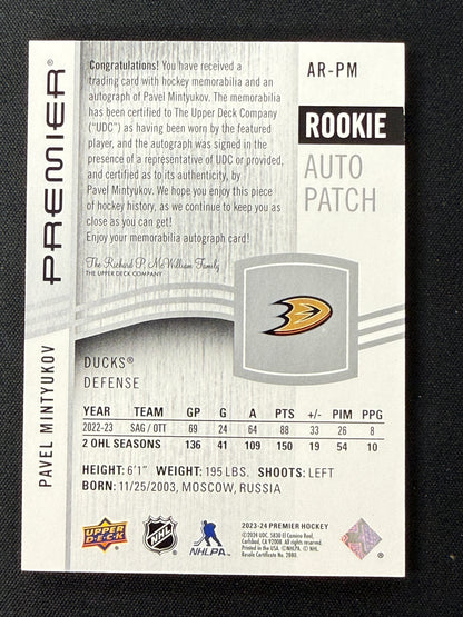 Pavel Mintyukov 23-24 Premier Hockey Rookie Auto Patch 181/249