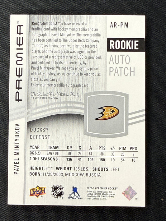 Pavel Mintyukov 23-24 Premier Hockey Rookie Auto Patch 181/249