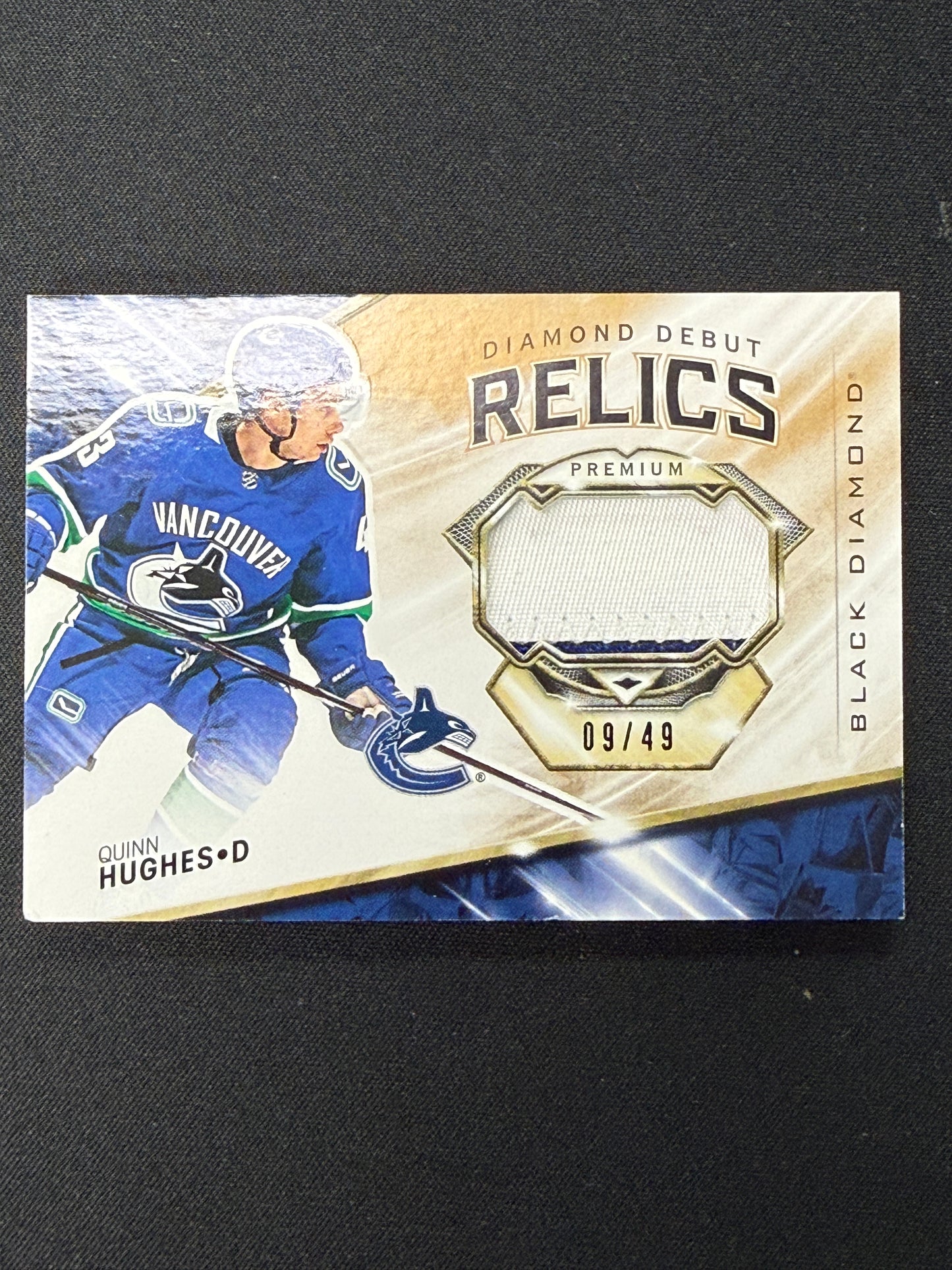Quinn Hughes 19-20 Black Diamond Hockey Diamond Debut Relics 9/49 DD-QH