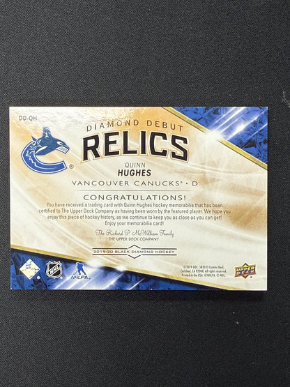 Quinn Hughes 19-20 Black Diamond Hockey Diamond Debut Relics 9/49 DD-QH