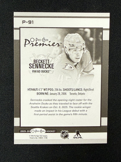 Beckett Sennecke [RC] #P-91 O-Pee-Chee Premier