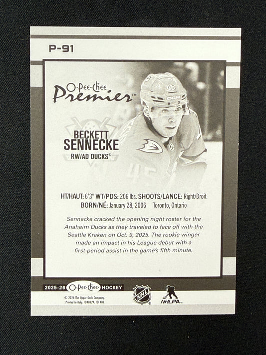 Beckett Sennecke [RC] #P-91 O-Pee-Chee Premier