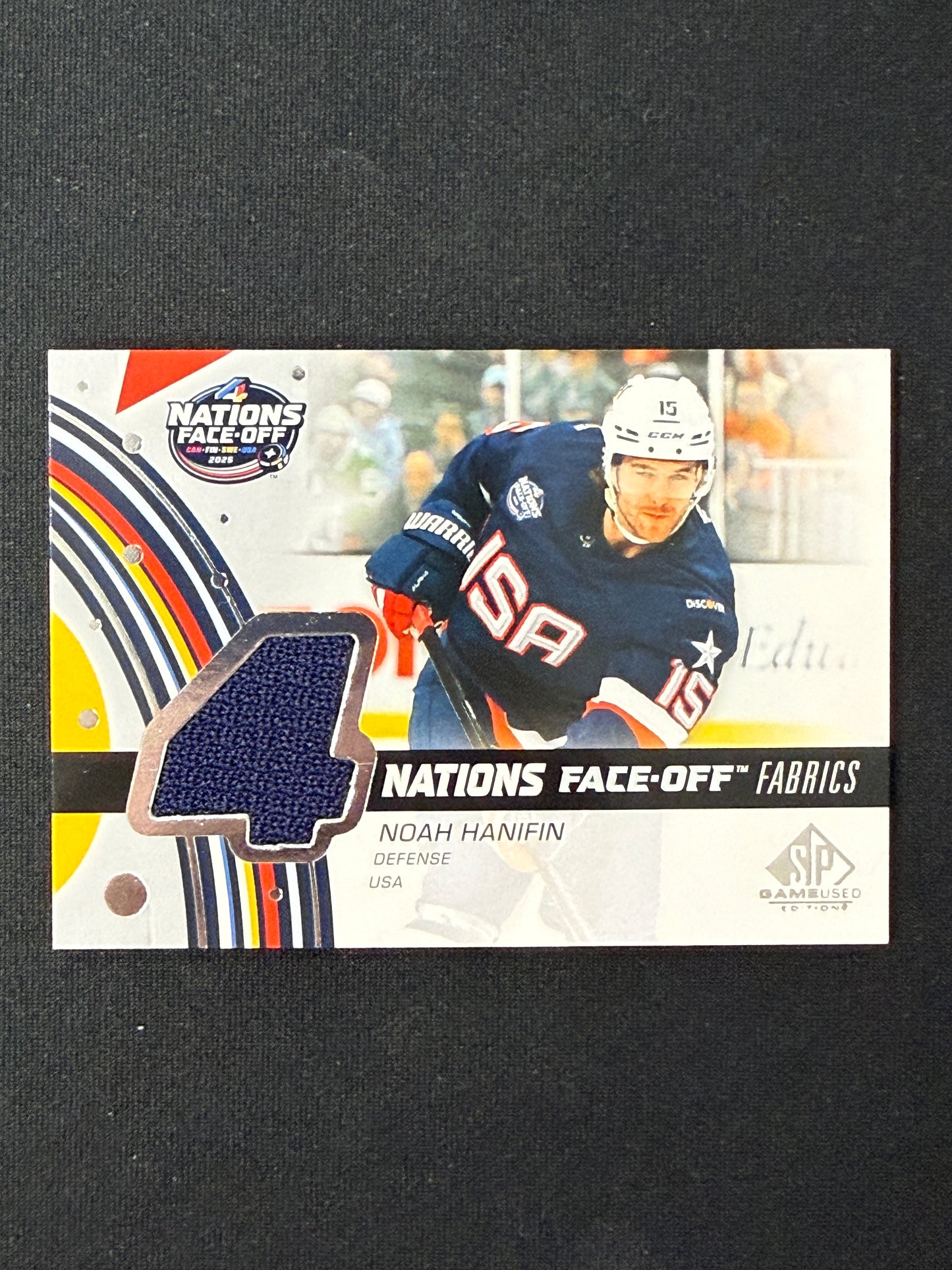 Noah Hanifin 4 Nations Face Off Fabrics 25-26 SP Game Used Hockey 4H-NH