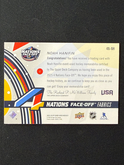 Noah Hanifin 4 Nations Face Off Fabrics 25-26 SP Game Used Hockey 4H-NH