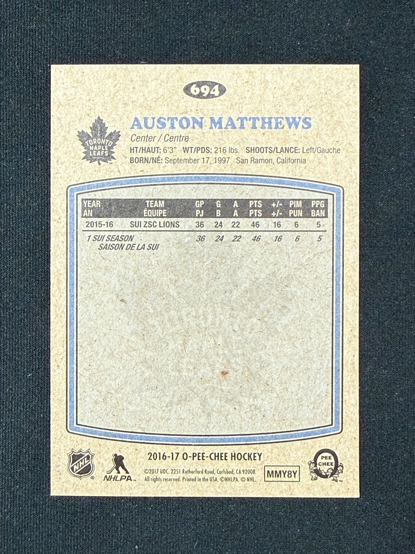 Auston Matthews [RC] #694 2016-17 O-Pee-Chee Hockey