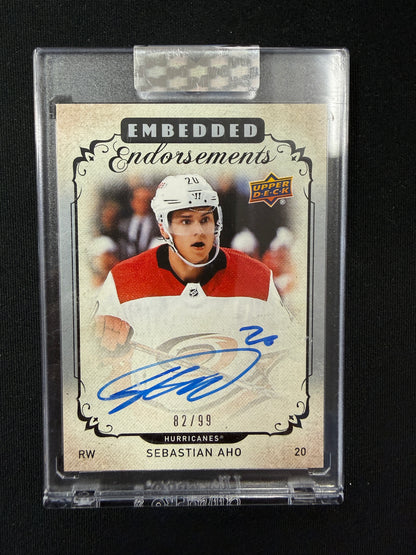 Sebastian Aho 18-19 Clear Cut Hockey Embedded Endorsements 82/99 EE-SA