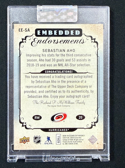 Sebastian Aho 18-19 Clear Cut Hockey Embedded Endorsements 82/99 EE-SA