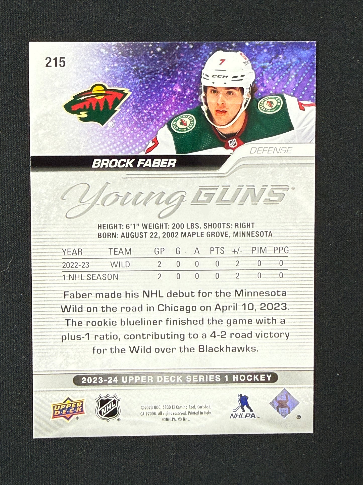 Brock Faber #215 Young Guns
