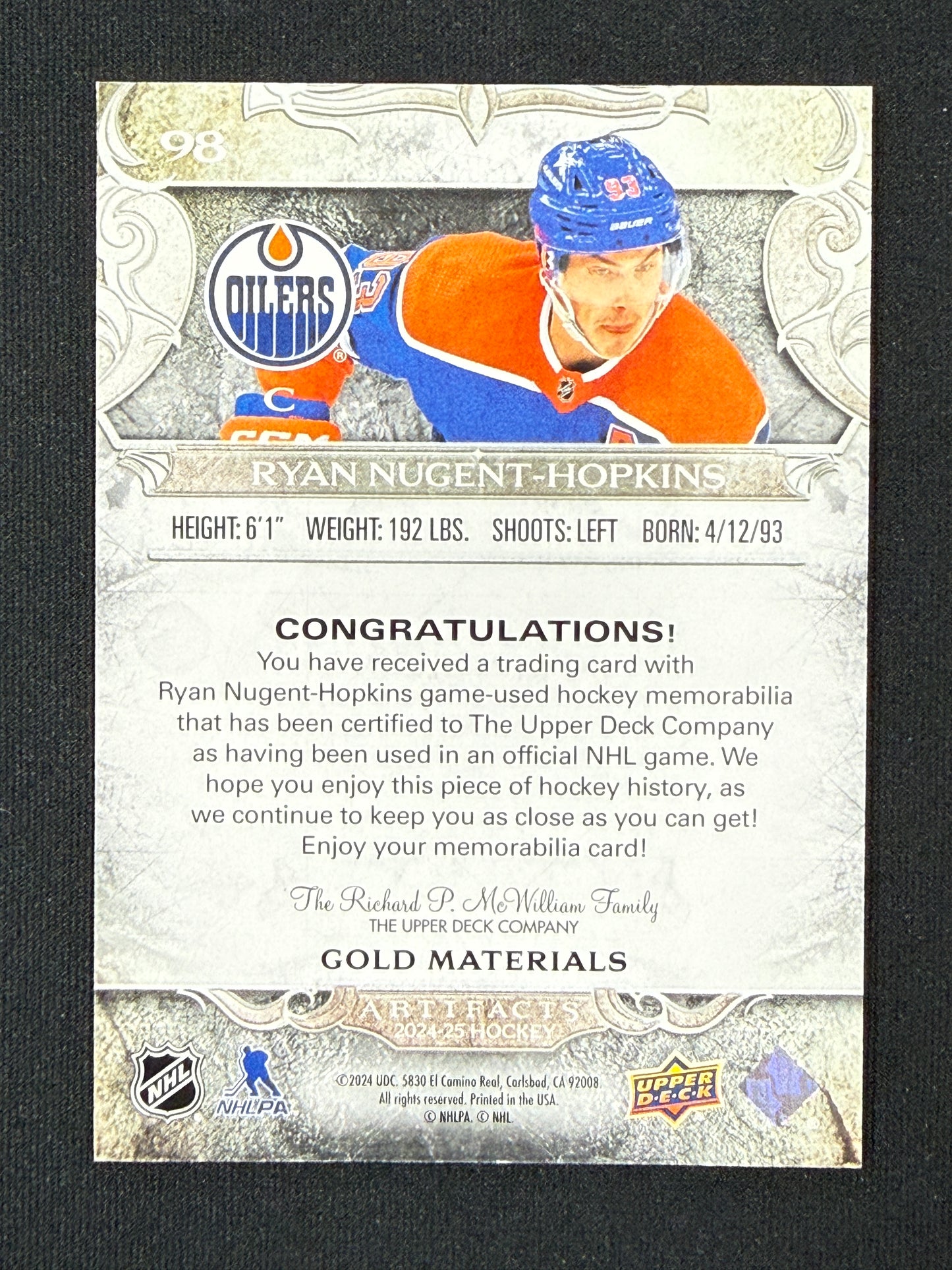 Ryan Nugent-Hopkins 24-25 Artifacts Gold Materials 1/299